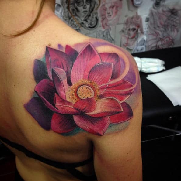 Colorful Lotus Flower Tattoo by Shio Zaragoza