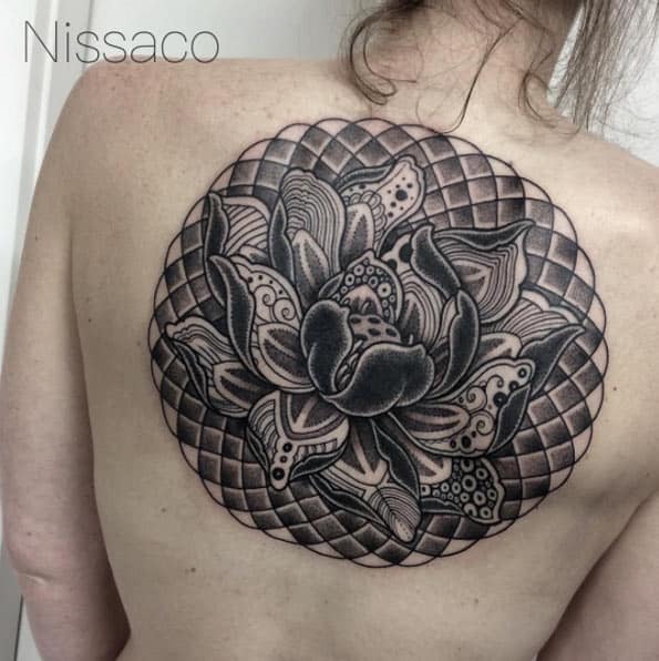 Large Lotus Flower on Back by Nissaco