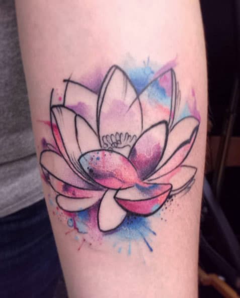 Watercolor Lotus Tattoo by Brandon Smith