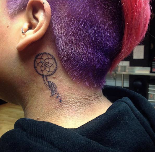 Dreamcatcher Tattoo Behind Ear by East Van Inc.