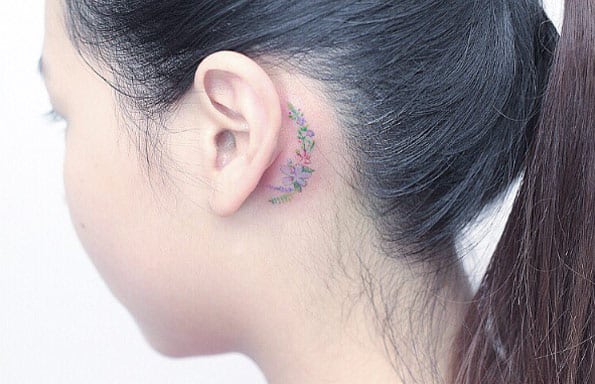 Floral Behind The Ear Tattoo by Mini Lau