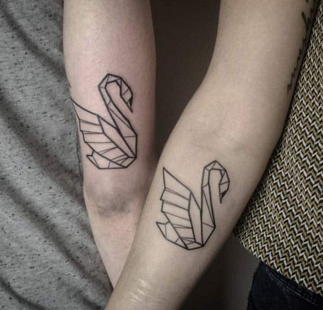 Origami Swan Couple Tattoos by Baksza Alexandra