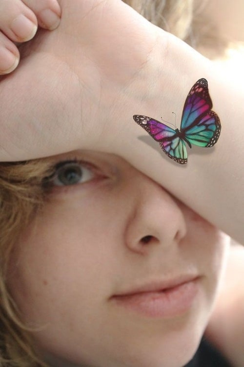 3D Colorful Butterfly Tattoo on Wrist