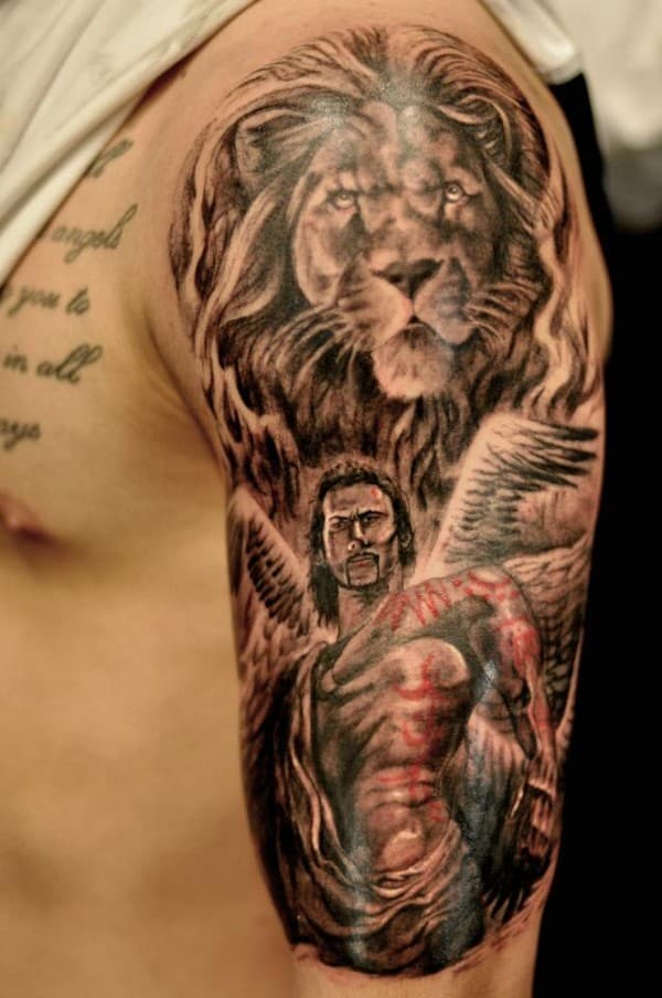 Angel And Lion Tattoo