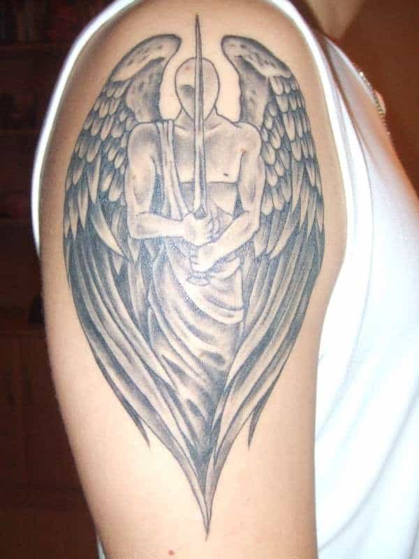 True 3D Tattoo Of Guardian Angel With Sword Tattoo On Men Rib Side –  Truetattoos