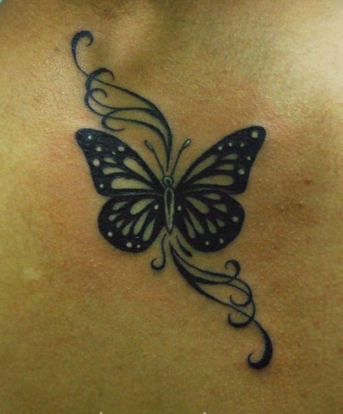 Black Beautiful Butterfly Tattoo with Swirls