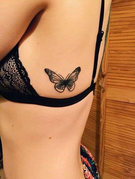 Black Side Tattoo Butterfly with Roman Numerals