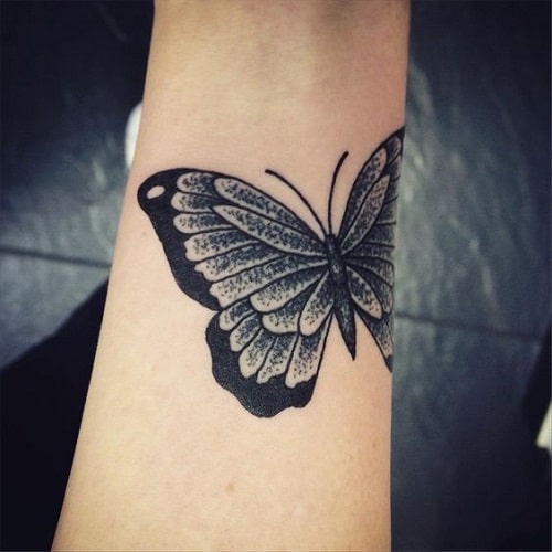 Black Wrist Tattoo Butterfly Design