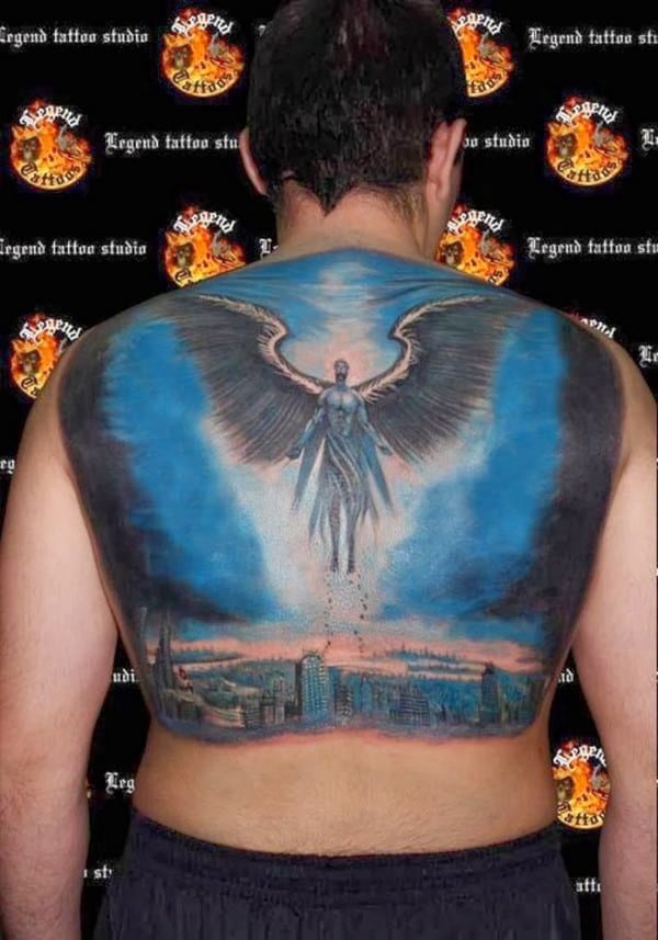 Colored Angel Back Tattoos