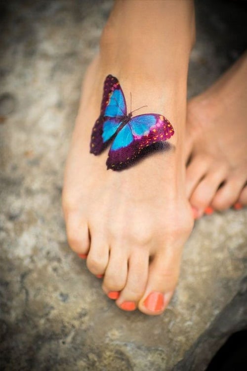 Colorful Butterfly Foot Tattoo