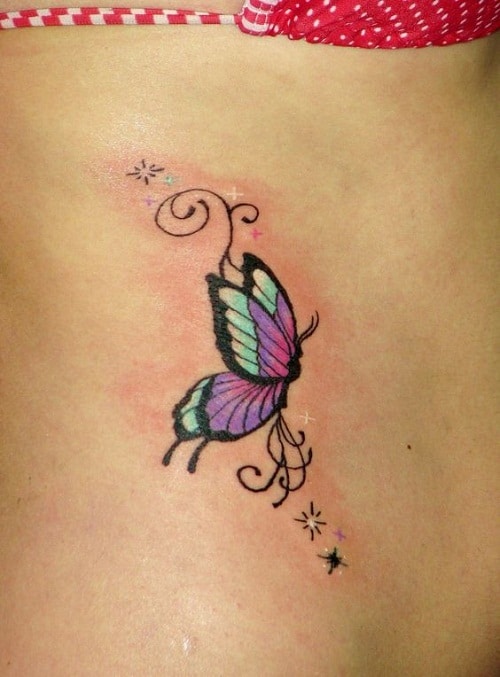 Colorful Butterfly Side Tattoo