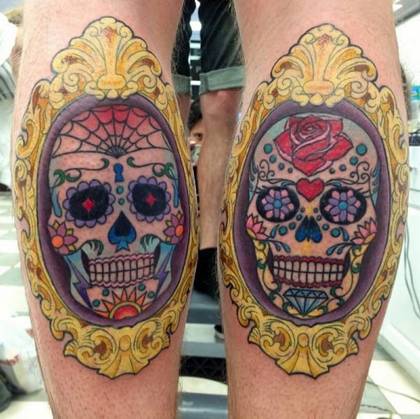 day of the dead leg tattoos
