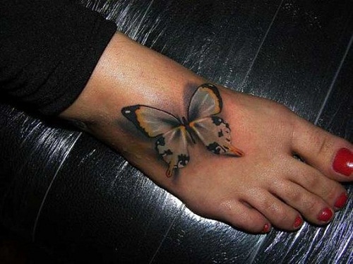Gray, Yellow and Black Butterflies on Foot Tattoo
