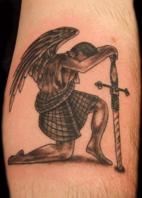 INK Tattoo Studio  The swordandwing design is also very popular and can  be used to symbolize the ability to rise above danger or protection from  your guardian angel tattoo inktattootattooshoptattoostudiotattoostufftattooartbodyartswordwings  