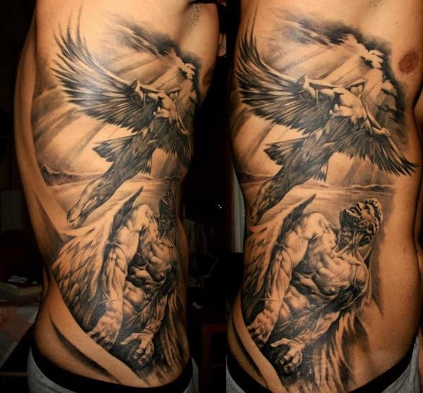 hooded guardian angel shoulder tattoos