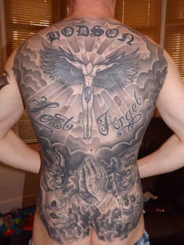 angel tattoo on back