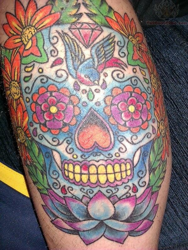 Lotus Sugar Skull Tattoo