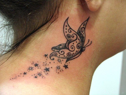 Magical Butterfly on Neck Tattoo