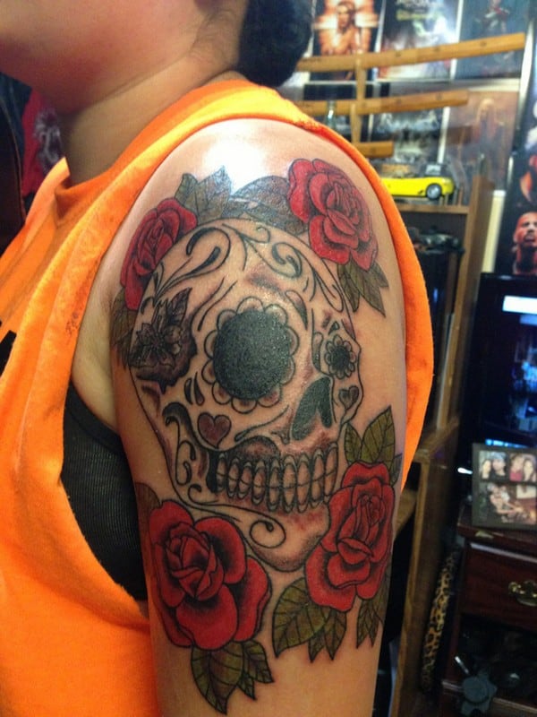 Mexican Roses And Sugar Skull Tattoo