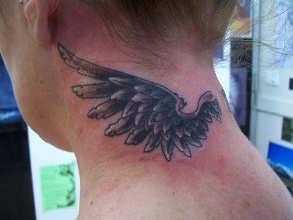 Neck Angel Wing Tattoo
