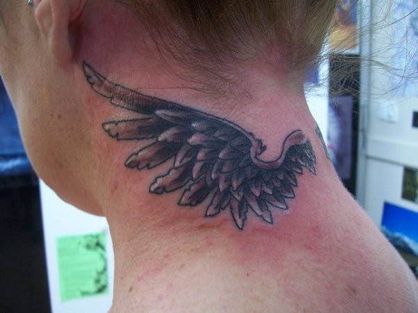 angel wings tattoos on neck