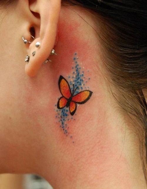 Orange Butterfly Tattoo with Blue Sparkles