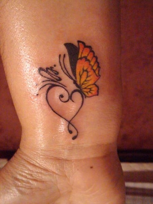 Orange Butterfly with Heart Tattoo