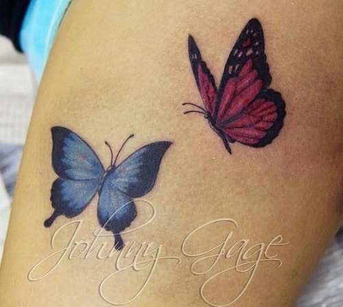 Pink and Blue Small Butterfly Tattoos