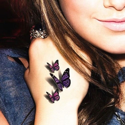 Pink and Violet Three Butterfly Tattoos