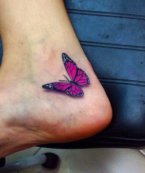 Pink Butterfly Ankle Tattoo