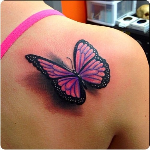 Pink Butterfly with Shadow Tattoo