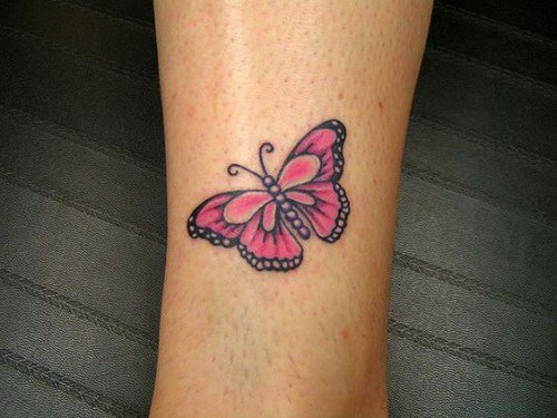 Pink Wrist Butterfly Tattoo