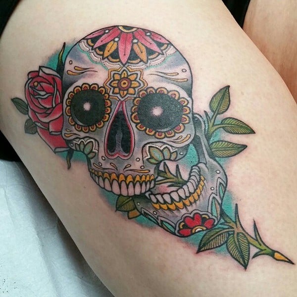 Realistic Sugar Skull Tattoo