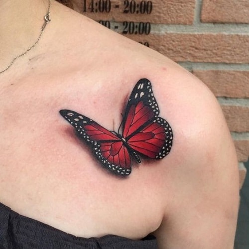 Red Butterfly on Chest Tattoo