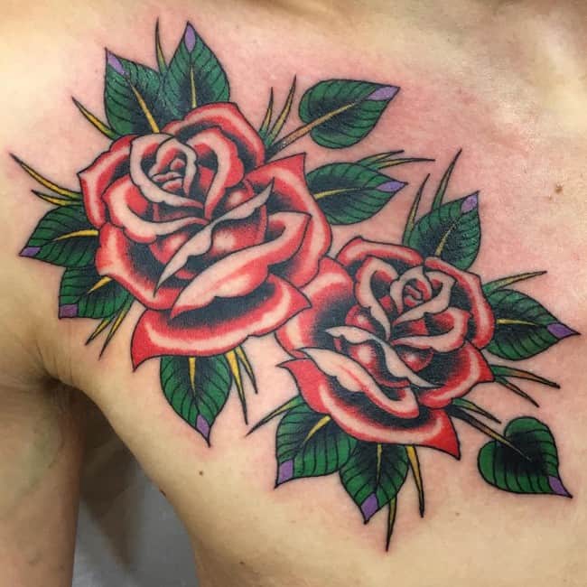 76 Amazing and Glorious Rose Tattoos Ideas and Design for Chest