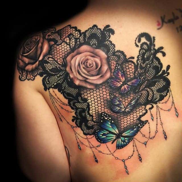 Pink Roses And Lace Tattoo On Ankle