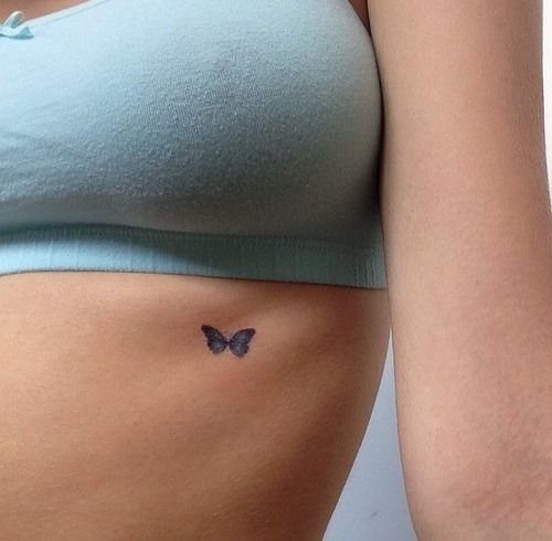 Small Blue Butterfly Tattoo Under Breast