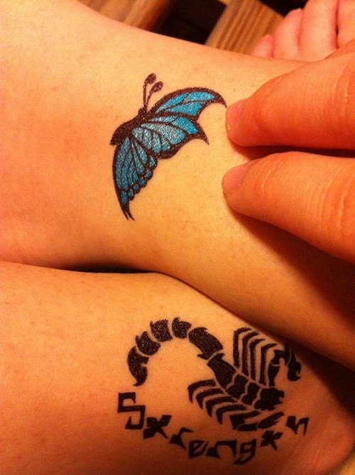 Small Blue Glitter Henna Tattoo
