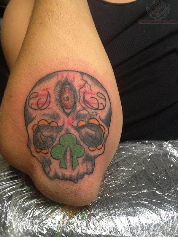 Sugar Skull Tattoo On Elbow