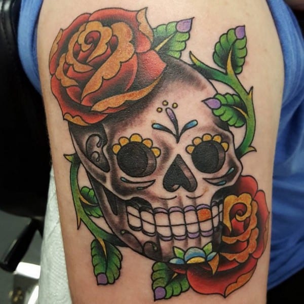 Sugar Skull Tattoos With Roses
