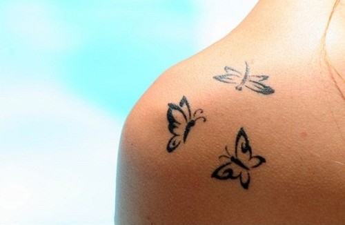 Three Black Butterfly Outline on Shoulder