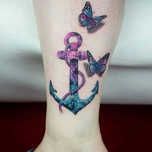 Two Magical Butterflies with Anchor Tattoo