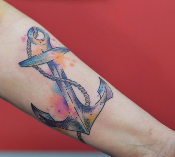 Watercolor Anchor Tattoo by Ciro Calì