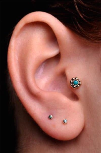 Tragus 14K Gold filled 5mm Flower with 2mm genuine Turquoise Stone