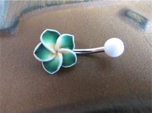 Green Hawaiian Flower Plumeria Belly Button Ring