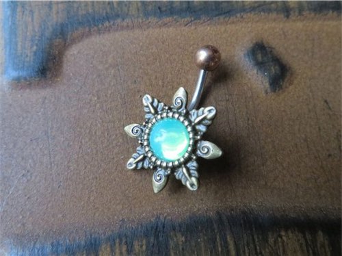 Mint Green Opal Starburst Belly Button Ring