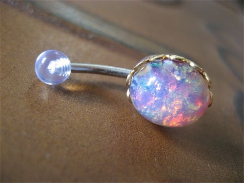 Pink Opal Belly Button Jewelry Stud Ring