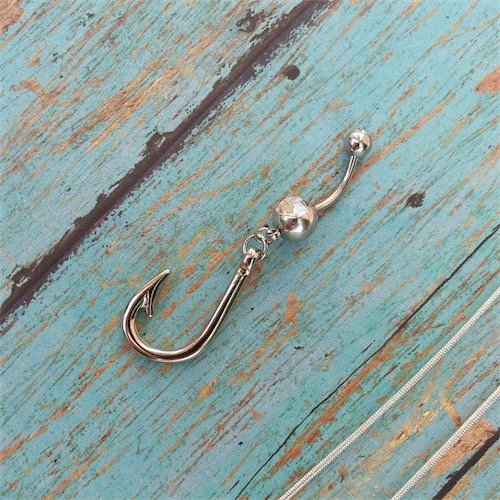 Silver Fish Hook Navel Belly Button Ring