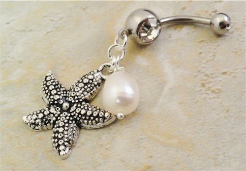 Starfish and Pearl Belly Button Ring Belly Jewelry