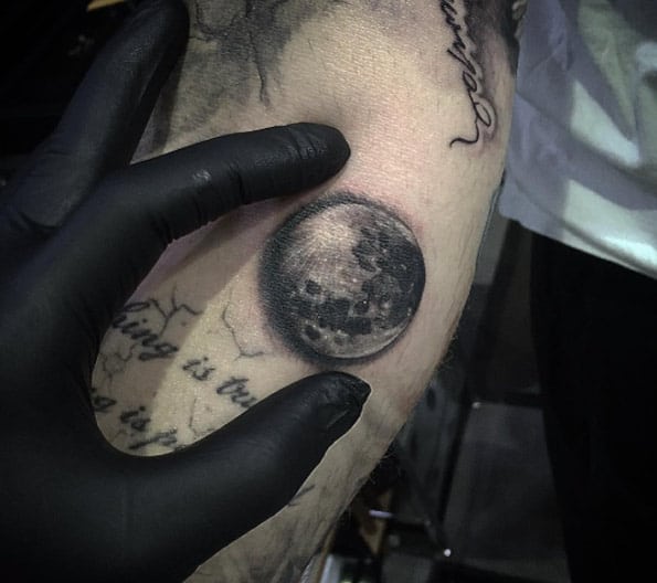 Black and Grey Ink Moon Tattoo by Kace